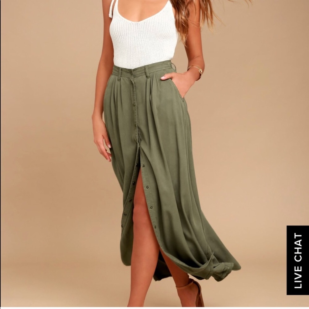 Lulu’s My Squad olive maxi skirt by Pistola